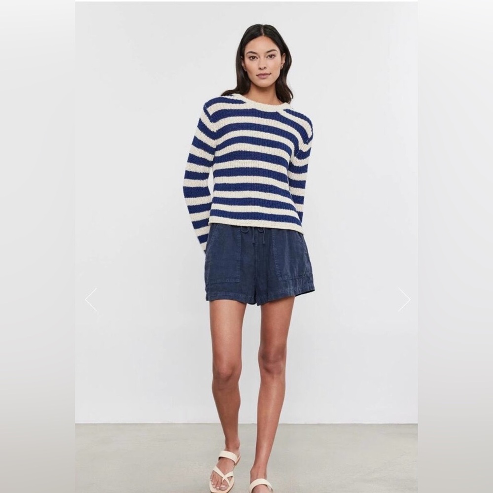 Velvet by Graham & Spencer Small Navy Blue and Ivory Stripe Sweater - Picture 3 of 15